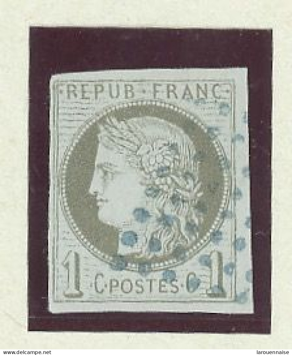 GUADELOUPE- N° 14 -COLONIES GÉNERALES -CERES 1c VERT OLIVE-Obl LOSANGE 8x8 BLEU - Oblitérés