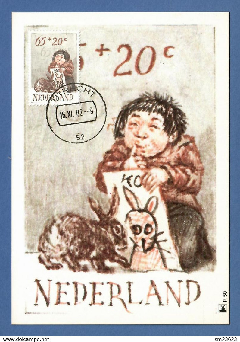 Niederlande 1982  Mi.Nr. 1225 , Kind En Dier Ontwerp / Kinderpostzegels - Maximum Card - Utrecht 16.XI.82 - Cartoline Maximum