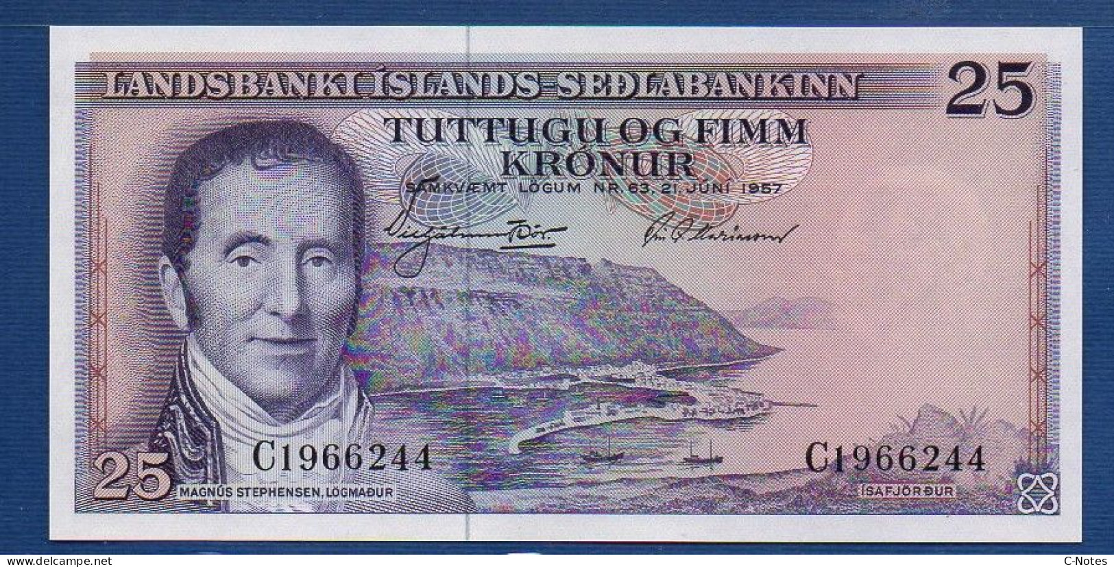 ICELAND - P.39 – 25 Krónur L. 21.06.1957 UNC, S/n C1966244 - Islande