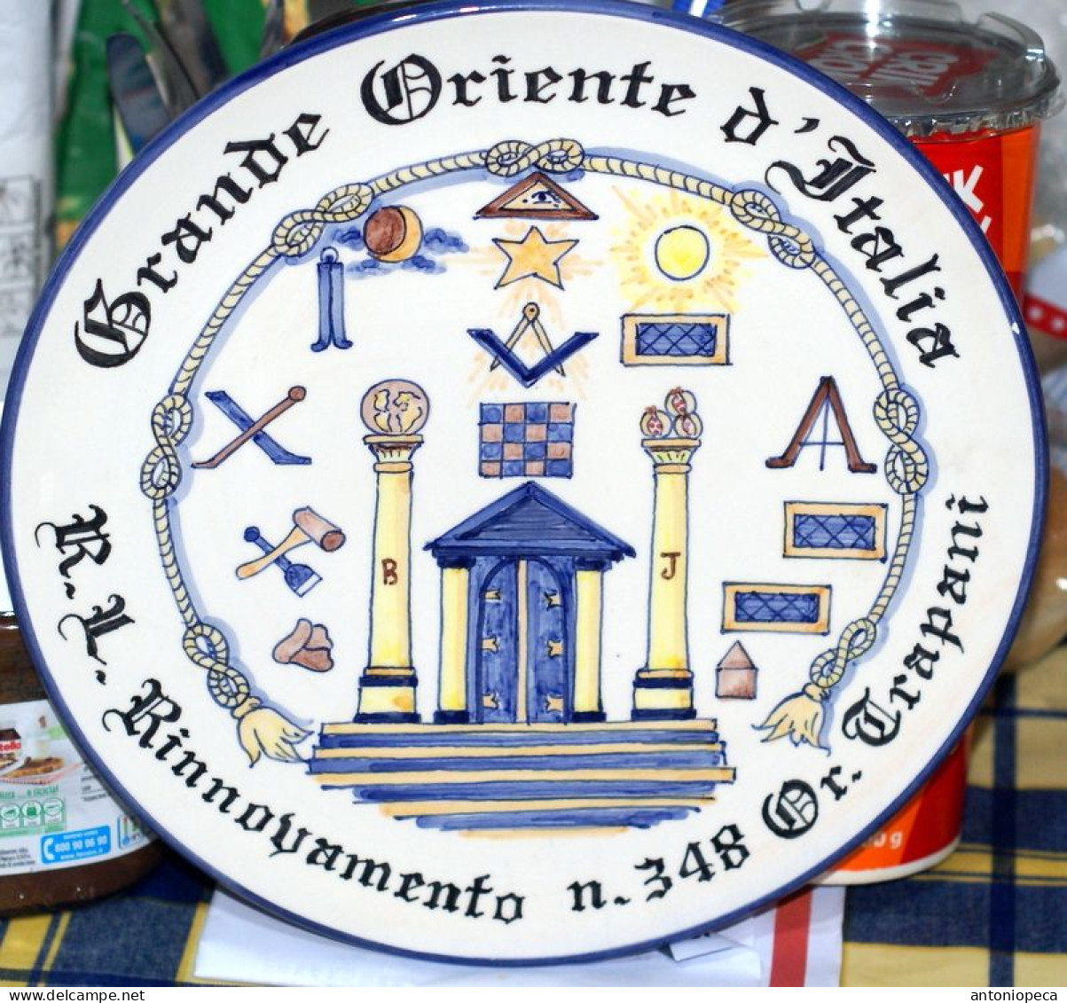 ITALY, PIATTO IN CERAMICA DI ERICE, GRANDE ORIENTE D'ITALIA - Franc-Maçonnerie
