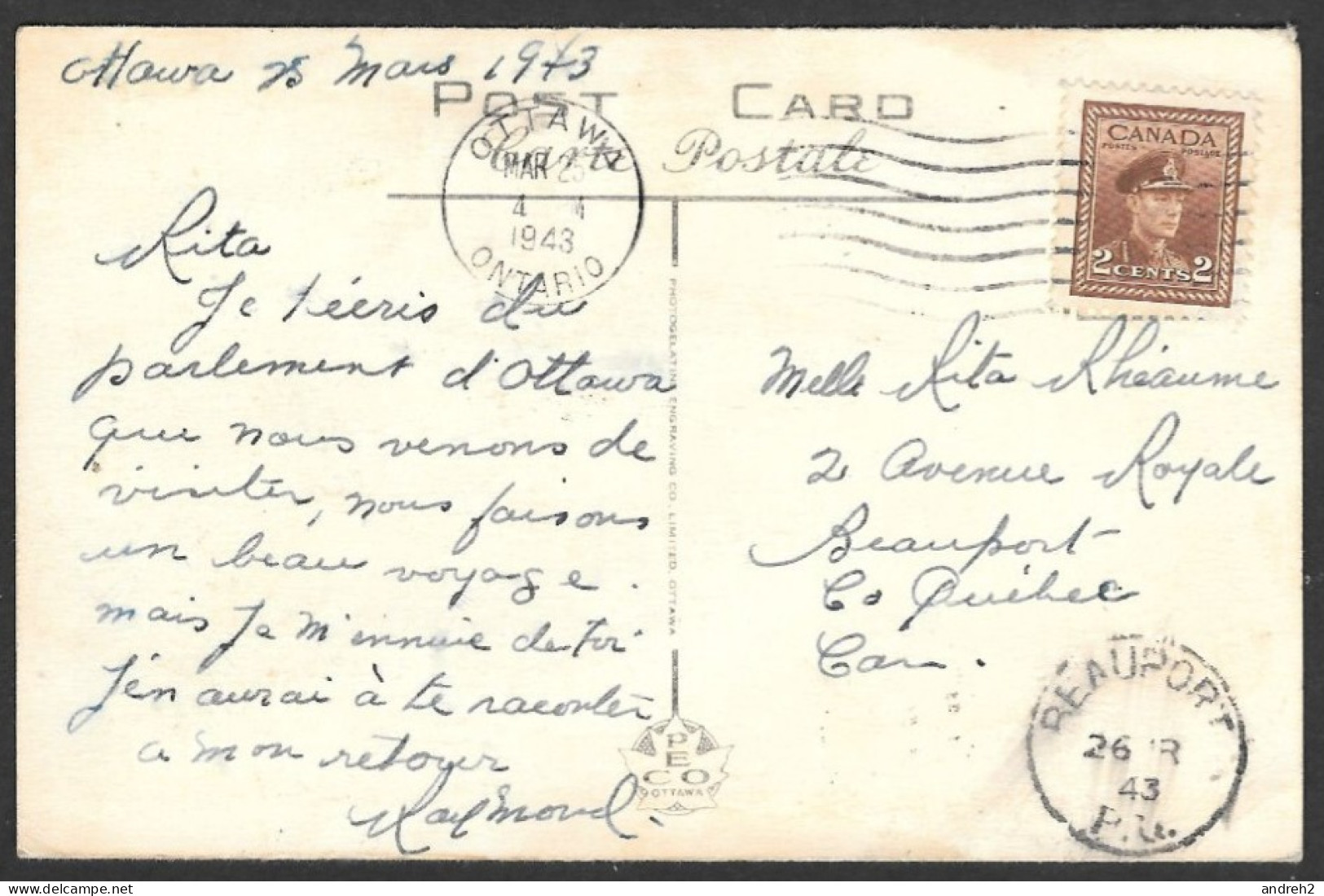 Ottawa - Ontario - C.P.A. - Postmarked 1943 - Chateau Laurier And National War Memorial - No:17 - Ottawa