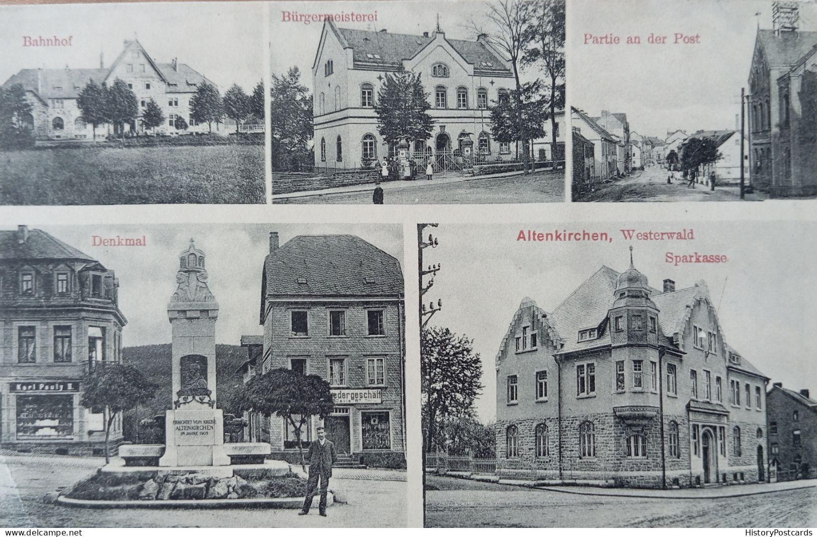 Altenkirchen, Sparkasse, Bahnhof, Bürgermeisterei, Post, 1908 - Altenkirchen