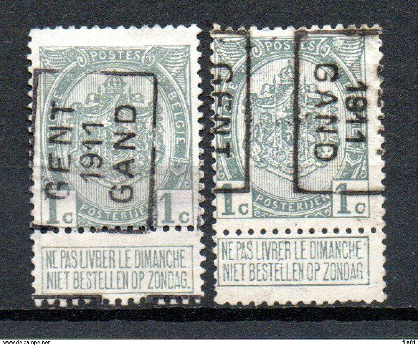 1674 Voorafstempeling Op Nr 81A - GENT 1911 GAND - Positie A & B - Rollo De Sellos 1910-19