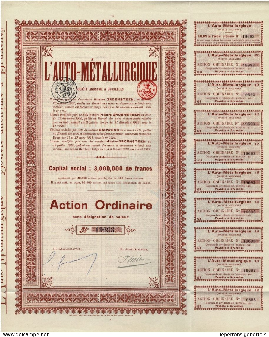 Titre De 1919 - L'Auto-Métallurgique - - Auto's
