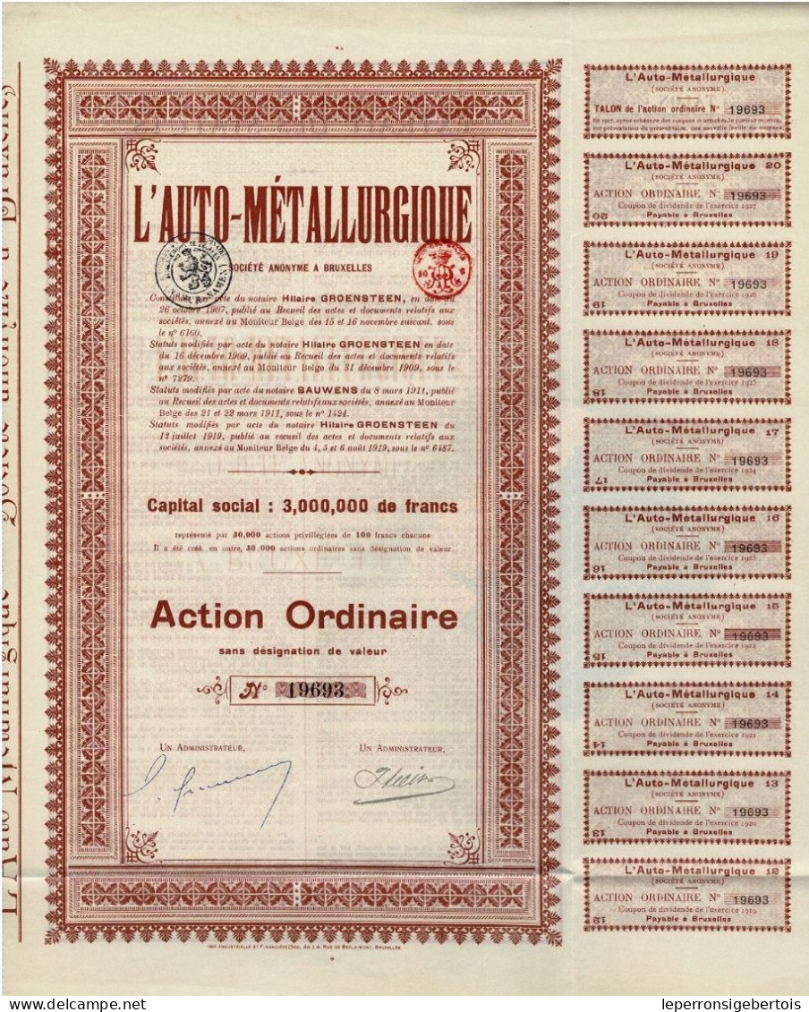 Titre De 1919 - L'Auto-Métallurgique - - Automobile