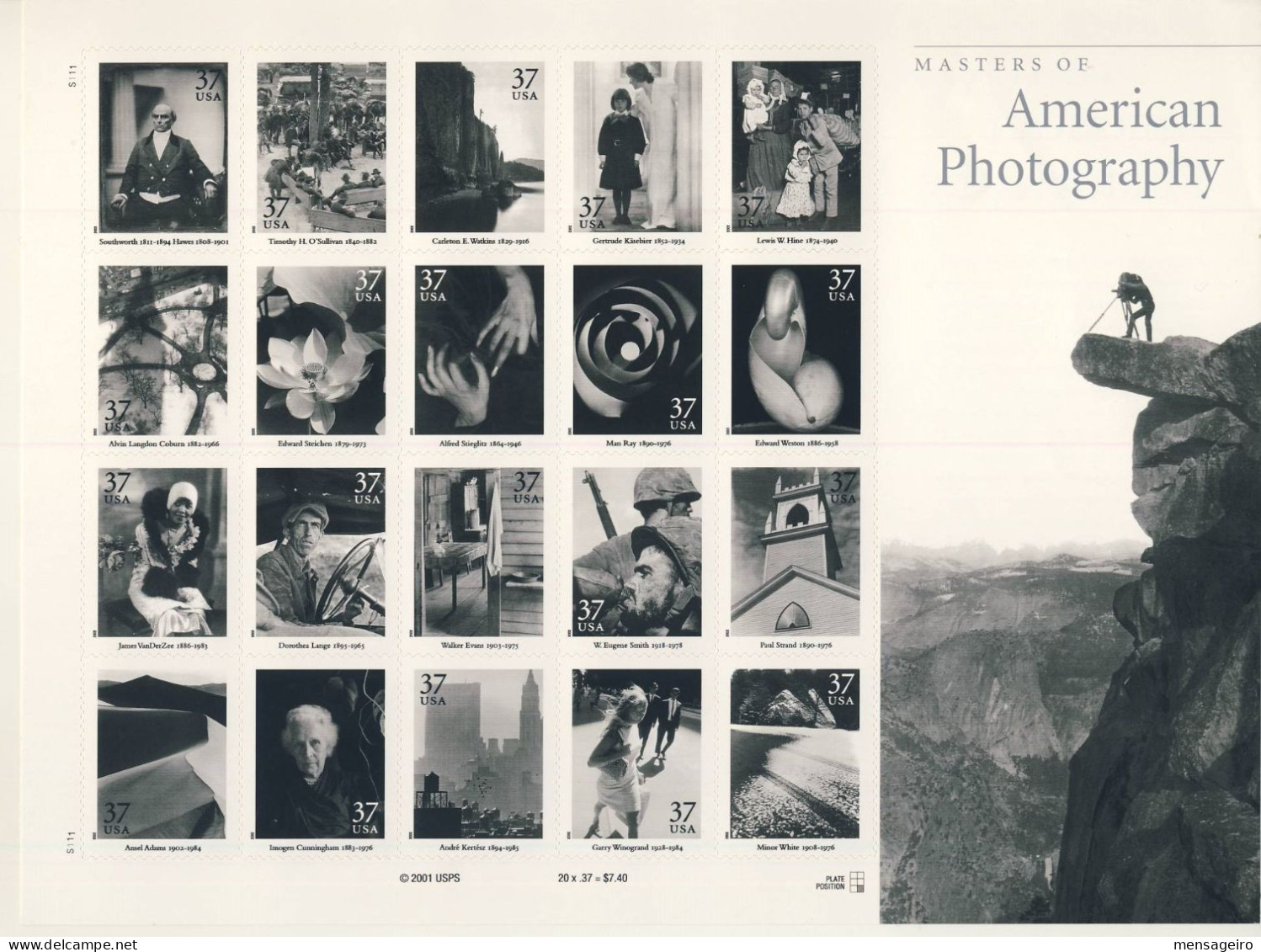 (C11) MASTERS OF AMERICAN PHOTOGRAPHY - 2001 - FEUILLE COMPLETE - TP ADHESIFS - Ungebraucht