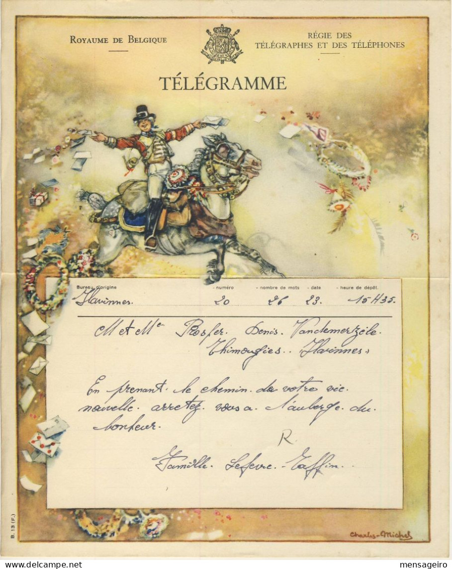 (C11) BELGIQUE TELEGRAMME ILLUSTRE B 13 (F) - Télégrammes