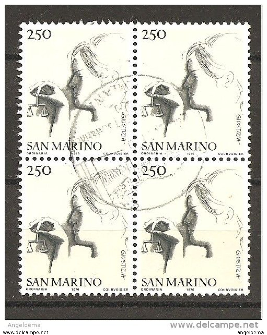 SAN MARINO - 1976 EMILIO GRECO Virtù Civili £.250 Quartina Usata - Usados