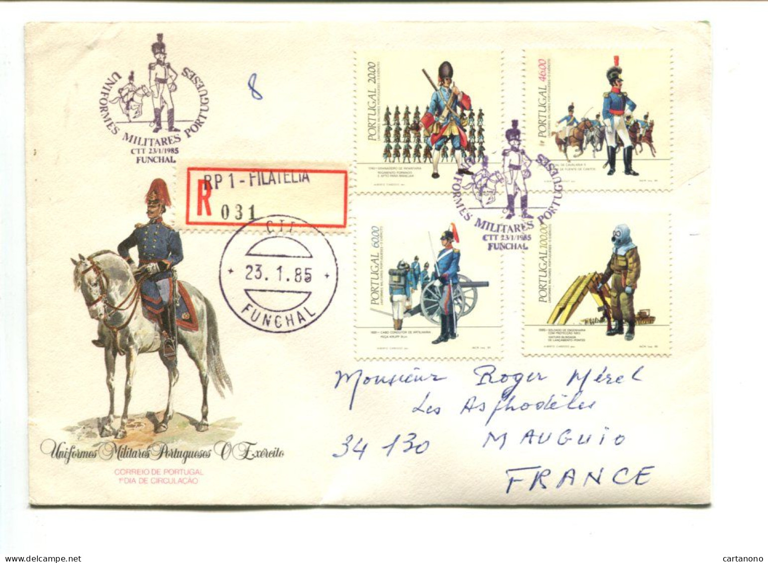 PORTUGAL UNIFORMES - Affranchissement Sur Lettre Recommandée FDC - Uniformes Militaires Portugais - Militaria