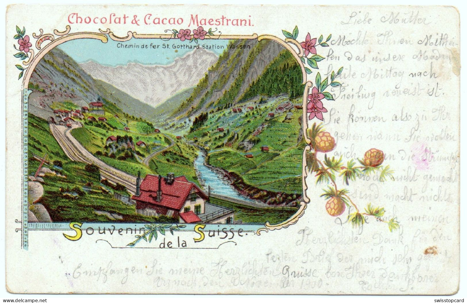 LITHO Chocolat & Cacao Maestrani WASSEN Bahn-Station 1900 - Wassen