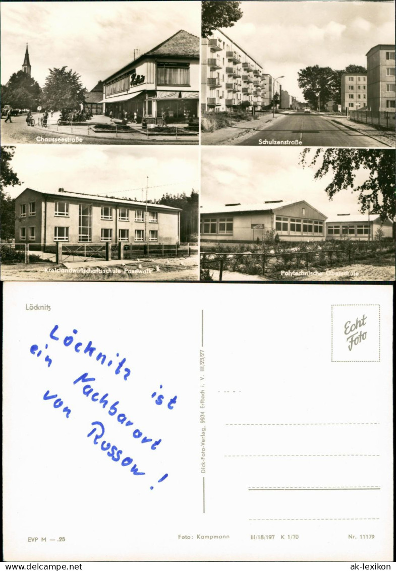 Ansichtskarte Löcknitz Schulzenstraße, Schule, Chauseeestraße 1970 - Loecknitz
