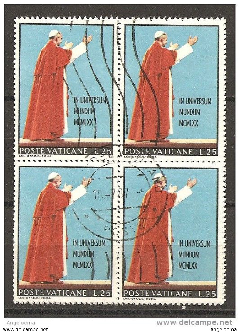VATICANO - 1970 VIAGGIO Papa PAOLO VI In Asia £.25 Quartina Usata - Used Stamps