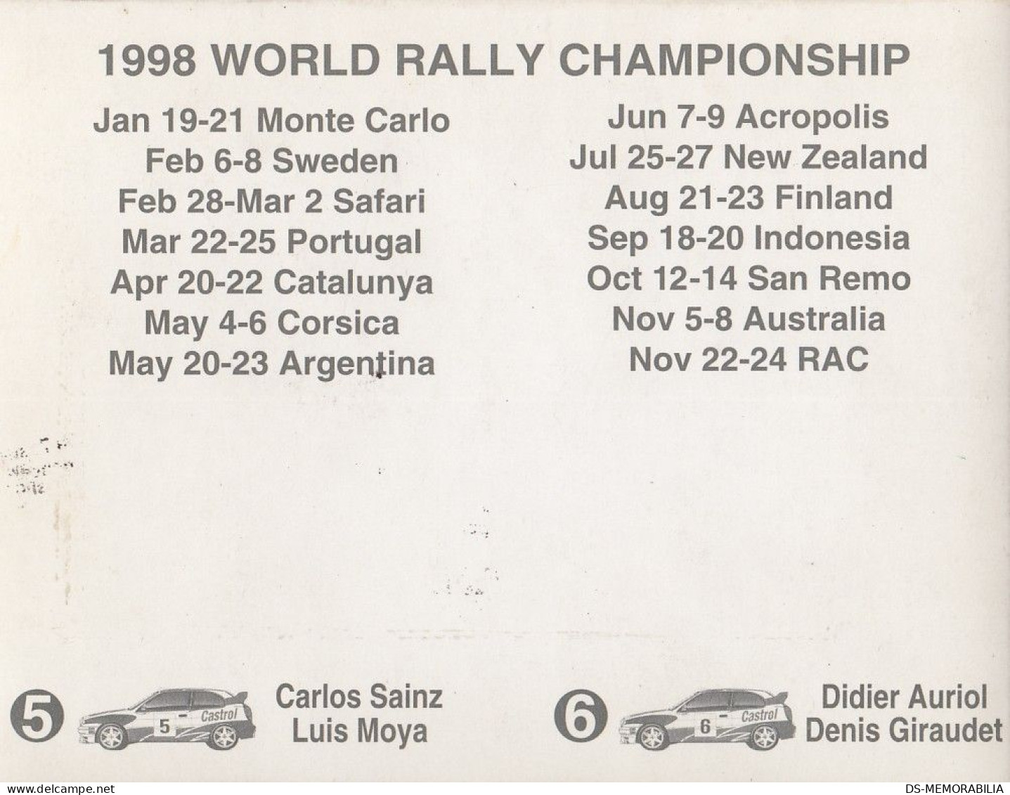 1998 World Rally Championship , Toyota Corolla 3 D Card - Rally Racing