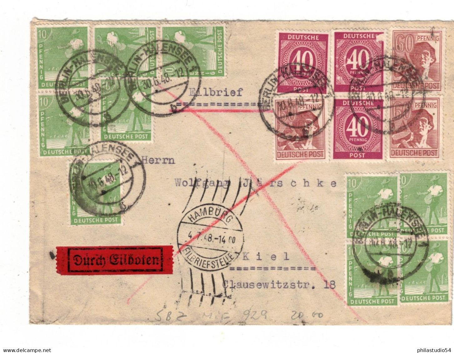 1948, Eilbrief Mit Reichhaltiger 10-fach Frankatur Ab BERLIN-HALENSE - Cartas & Documentos