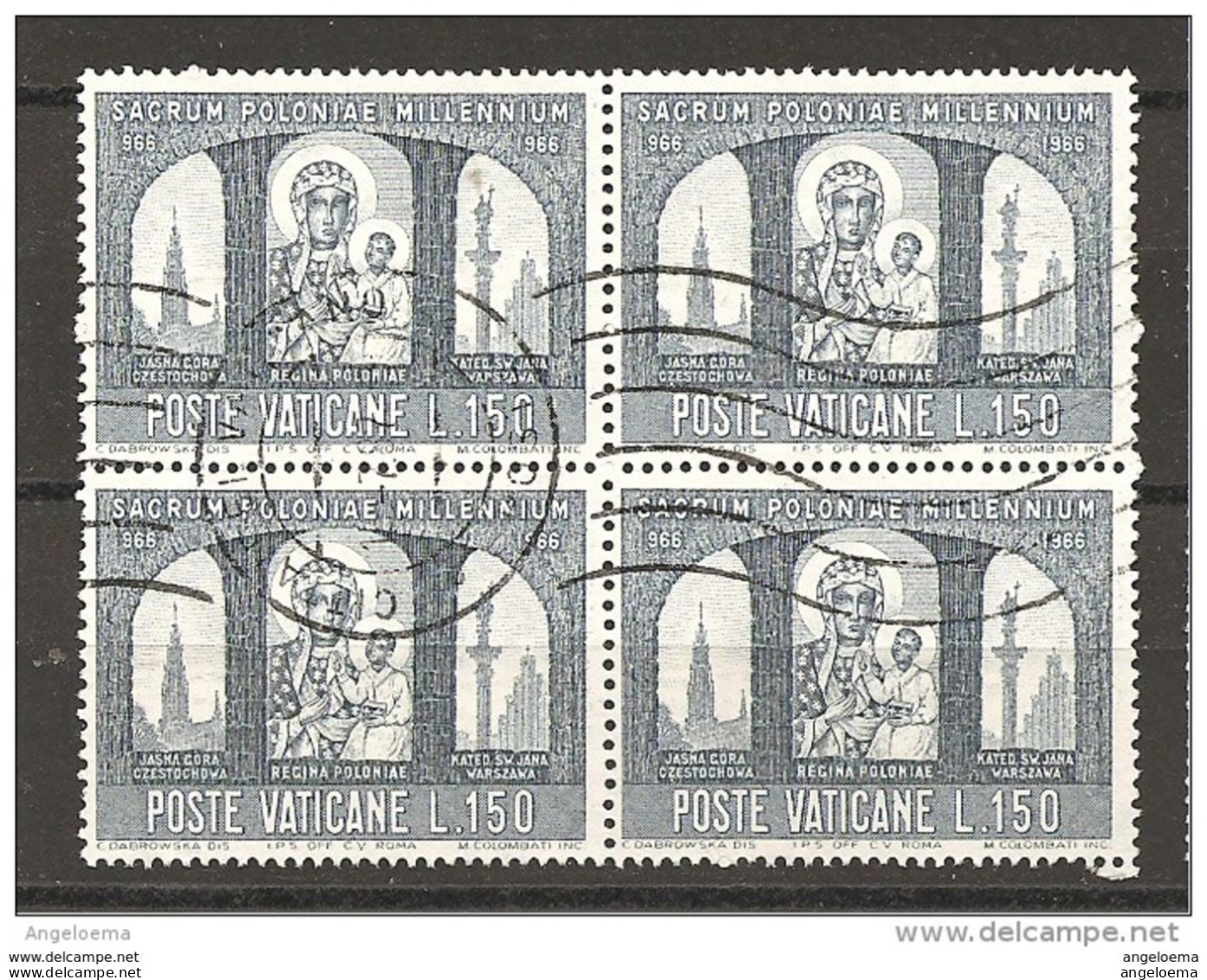 VATICANO - 1965 MILLENNIO POLONIA (MADONNA DI CHESTOKOWA) £.150 Quartina Usata - Used Stamps