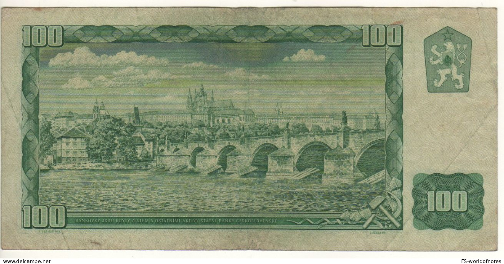 CZECHOSLOVAKIA   100 Korun  Dated 1961  P91g    Prefix T  "Worker, Peasant Woman + Charles Bridge At Back " - Tchécoslovaquie