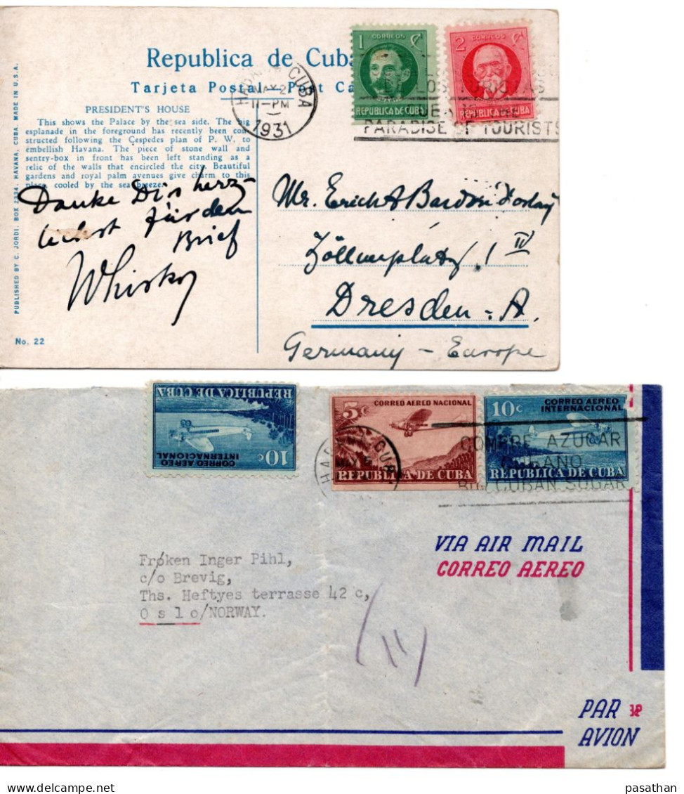 CUBA 1930s/40s - 3 Airmail Cover & 1 Postcard Posted - Lettres & Documents