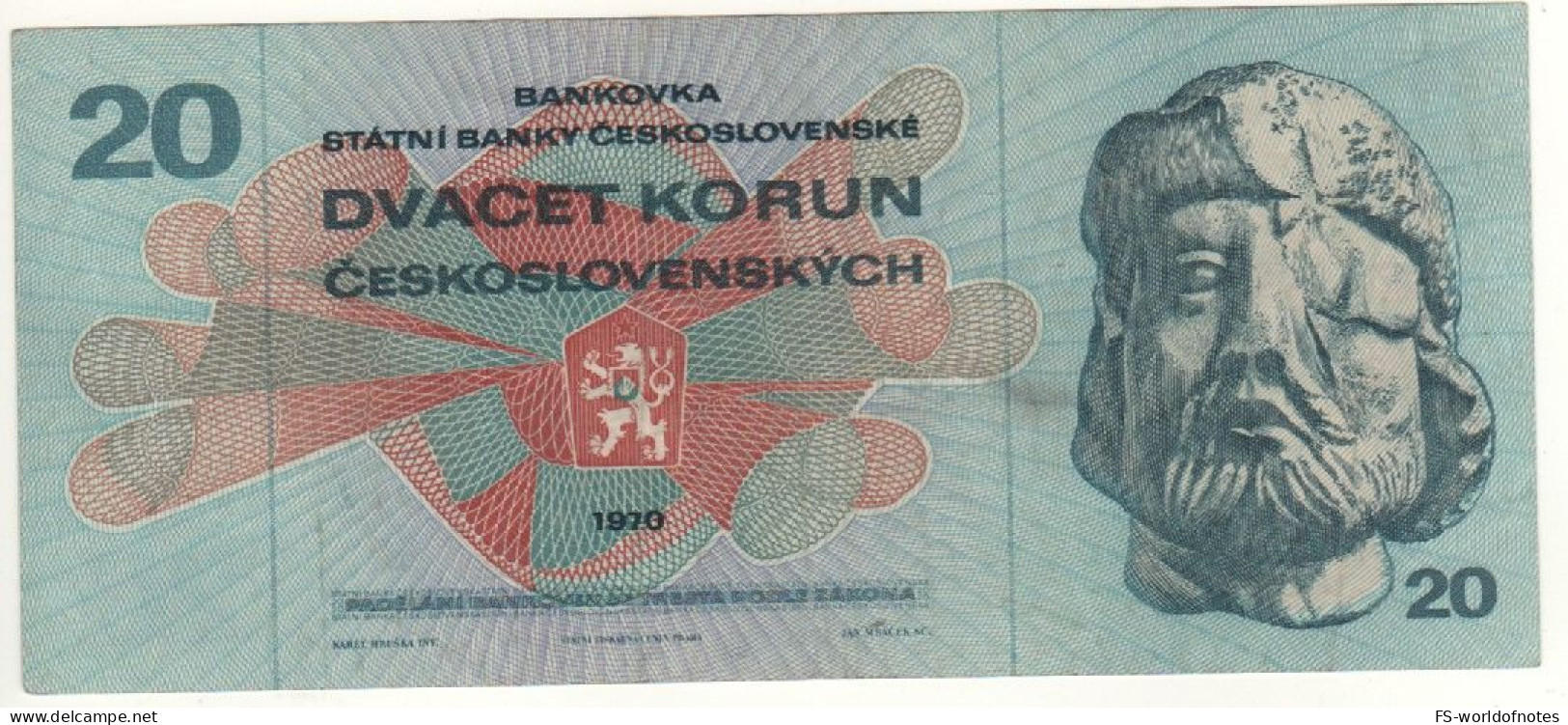 CZECHOSLOVAKIA   20 Korun  Dated 1970  P92b    Prefix H  " Jan Žižka + Scene From The Hussite Wars At Back " - Czechoslovakia