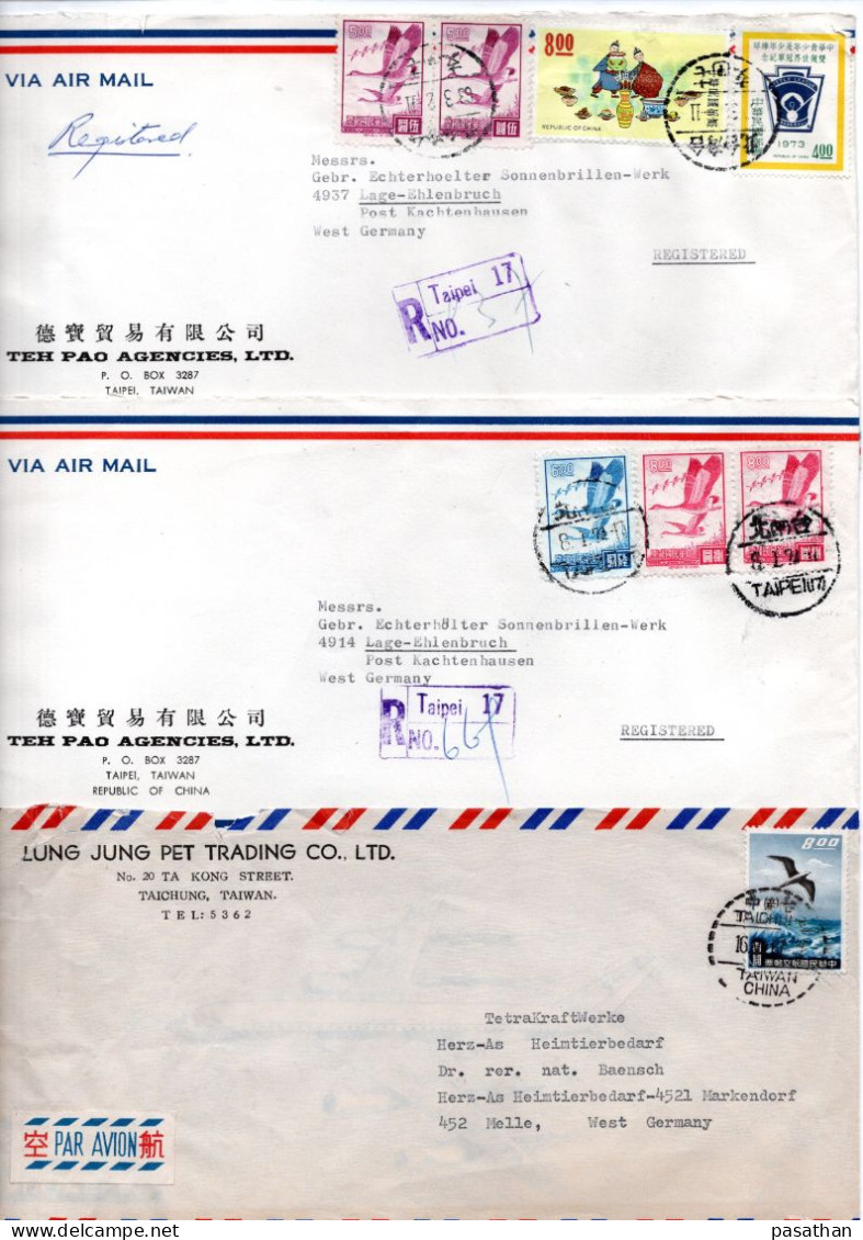 TAIWAN 1960s/70s - 3 Cover (2 Reg.) Posted To Germany - Briefe U. Dokumente