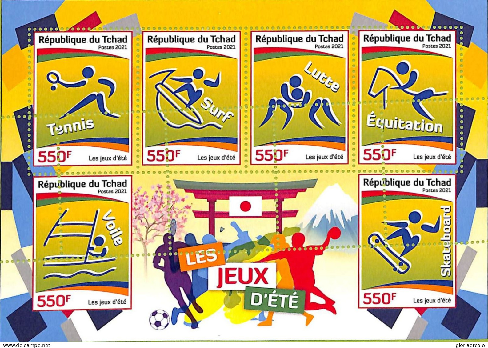 A9629 - TCHAD -  ERROR MISPERF Stamp Sheet - 2021 - SPORT Tennis Surf Swimming - Summer 2020: Tokyo