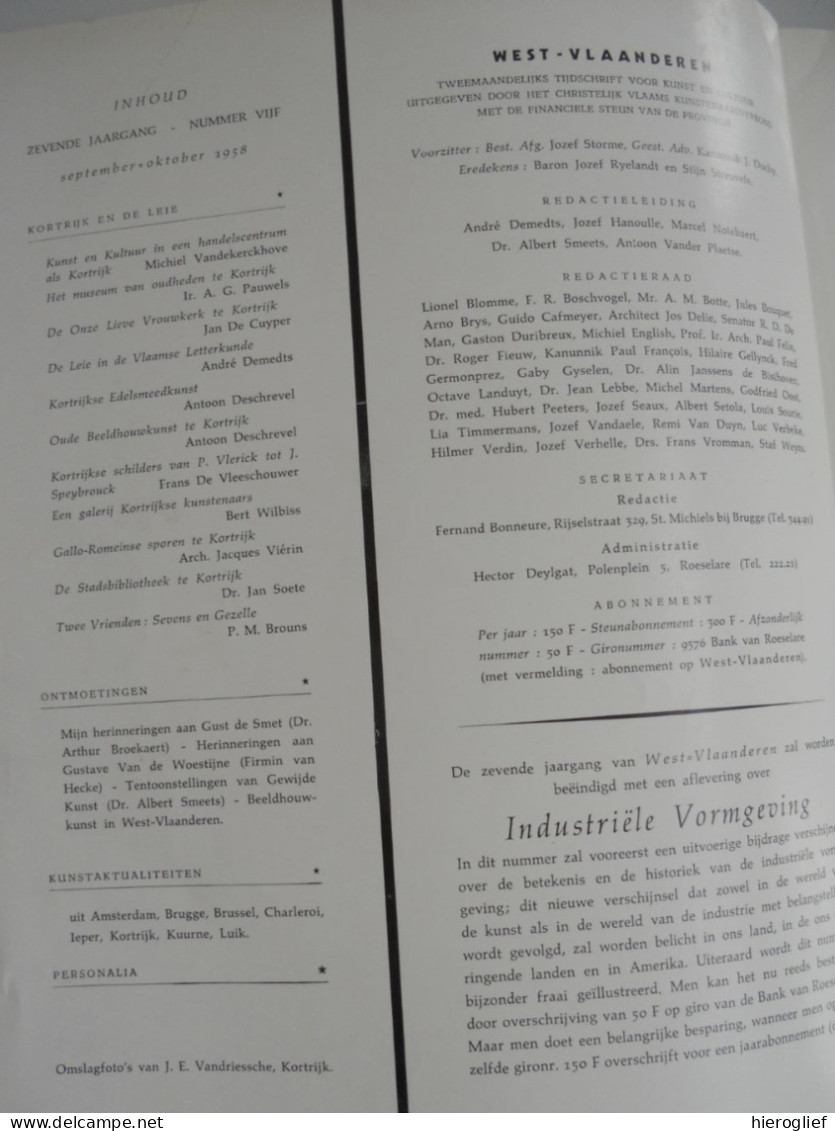 KORTRIJK Themanummer Tijdschrift WEST-VLAANDEREN 1958 Nr 5 Kunst Cultuur Leie O-l-vr-kerk Edelsmeedkunst Beeldhouwkunst - Geschichte