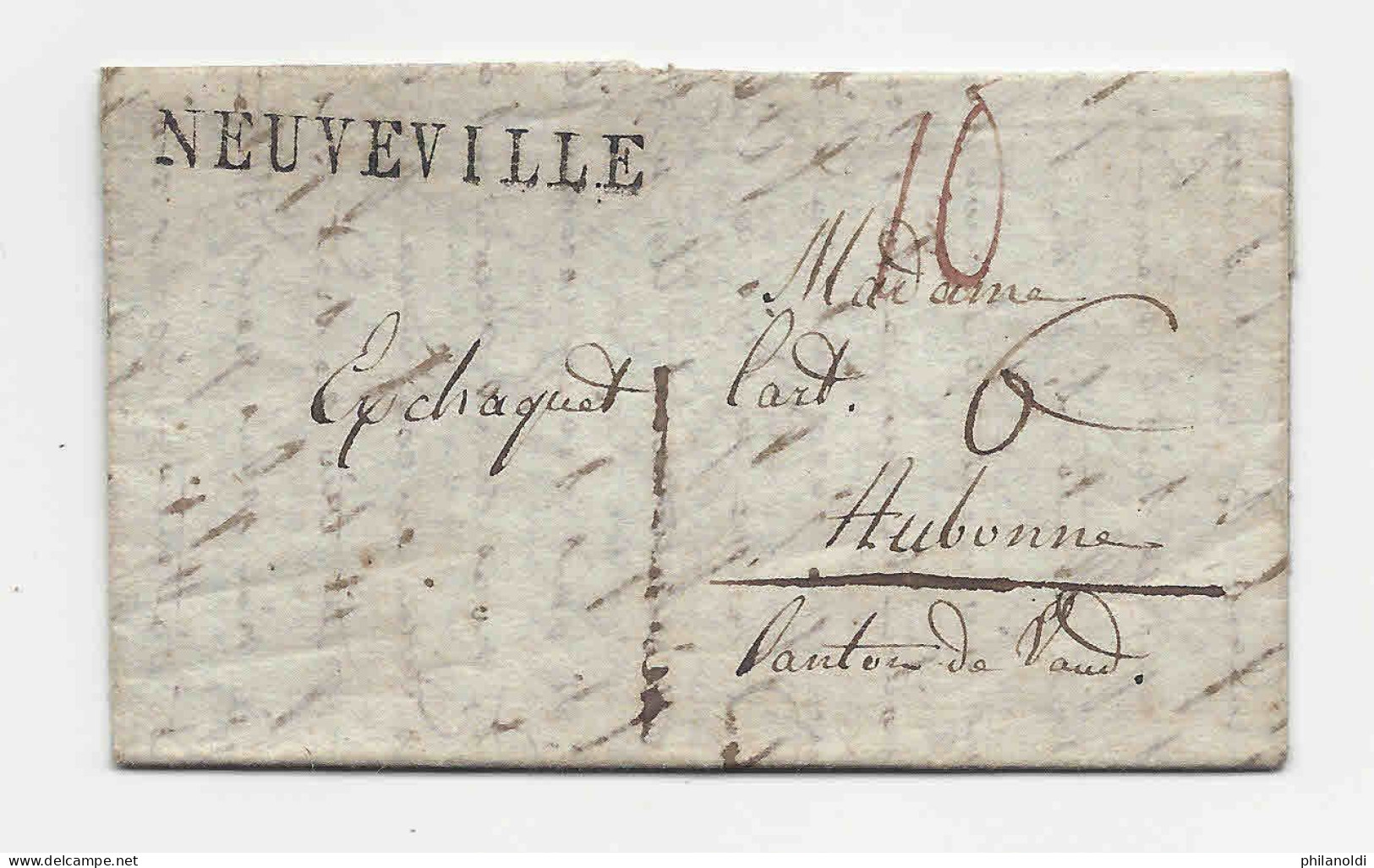 1819 Cachet Linéaire NEUVEVILLE, Canton De Berne, Diverses Marques Manuscrites, Pour Aubonne, Canton De Vaud - ...-1845 Prephilately