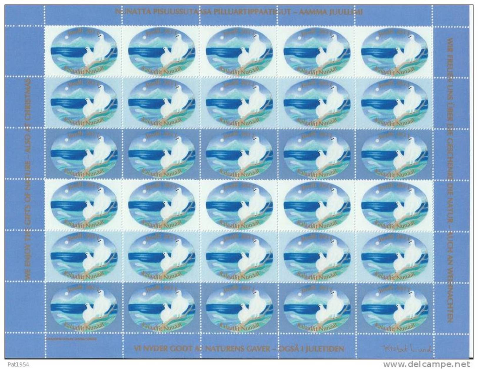 Feuille De Vignettes De Noël Du Groënland 2011 Neuve Avec Oiseaux - Sonstige & Ohne Zuordnung