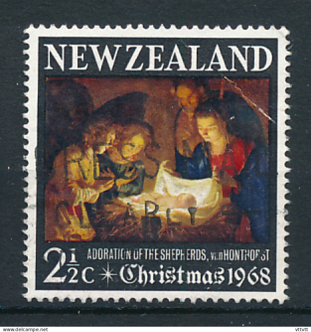 Timbre :  NEW ZEALAND, NOUVELLE ZELANDE (1968), Christmas, Adoration Of The Shepherds, Gerard Van Honthorst, Oblitéré - Used Stamps