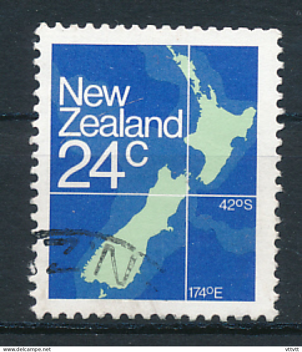 Timbre :  NEW ZEALAND, NOUVELLE ZELANDE (1982), Carte, Longitude, Latitude, Oblitéré - Gebruikt