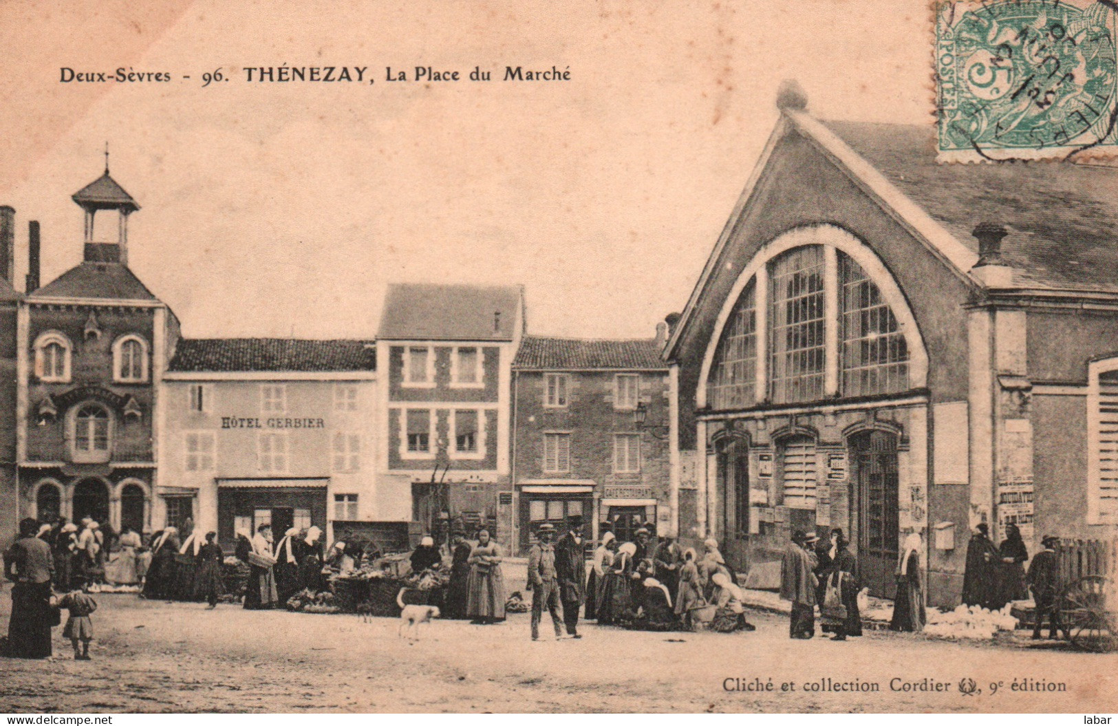 CPA THENEZAY LA PLACE DU MARCHE 1906 - Thenezay