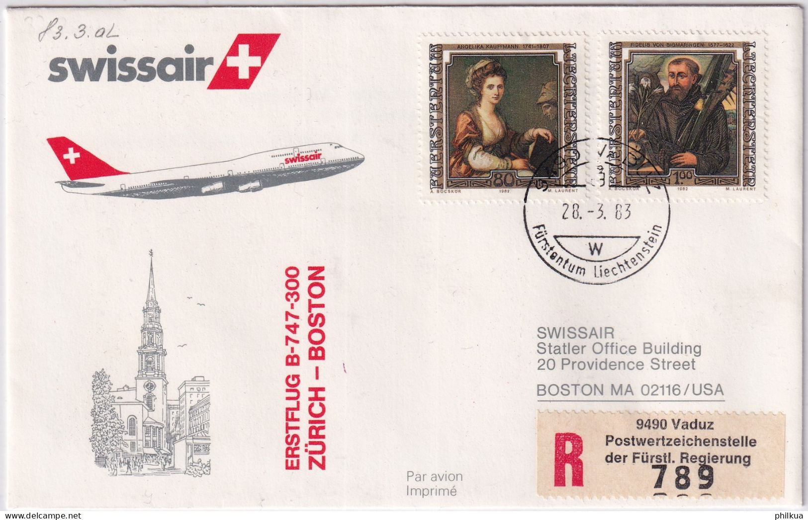 83.3. AL - SWISSAIR B-747-300 Erstflug Zürich - Boston - Gelaufen Ab Liechtenstein - Aéreo