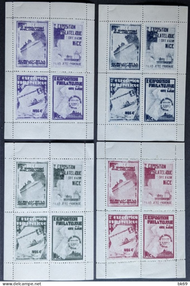 Nice 1931, 4 Blocs De 4 : 16 Vignettes**, 2eme Exposition Philatélique Nice Cote D'Azur - Philatelic Fairs