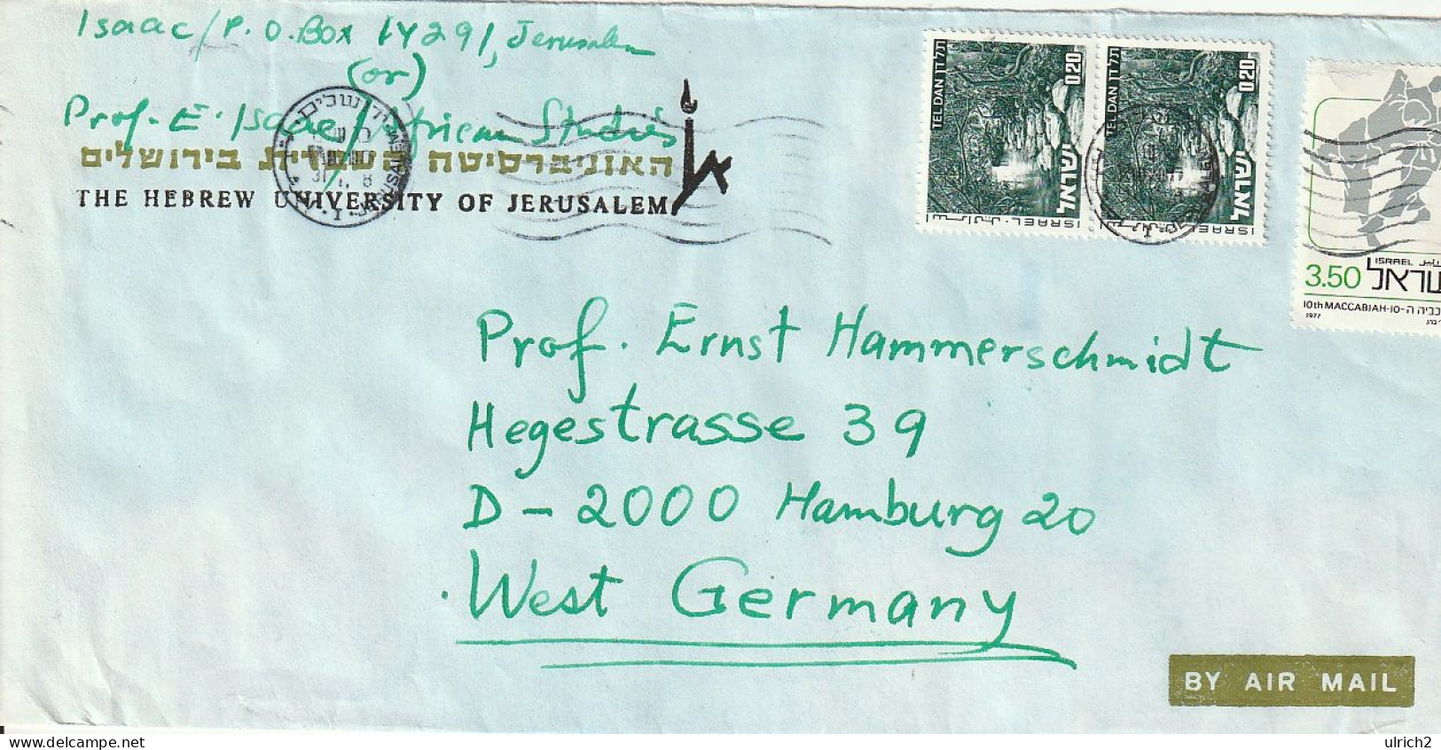 Israel - Airmail Letter - Hebrew University Of Jerusalem - To Germany - 1978 (67464) - Lettres & Documents