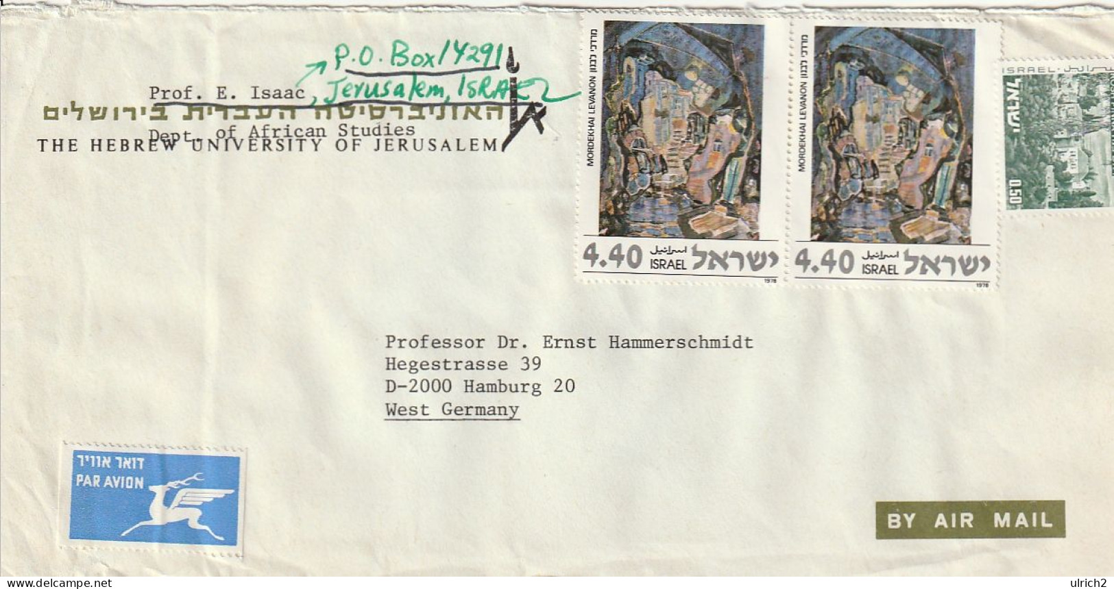 Israel - Airmail Letter - Hebrew University Of Jerusalem - To Germany - Ca. 1977 (67466) - Covers & Documents