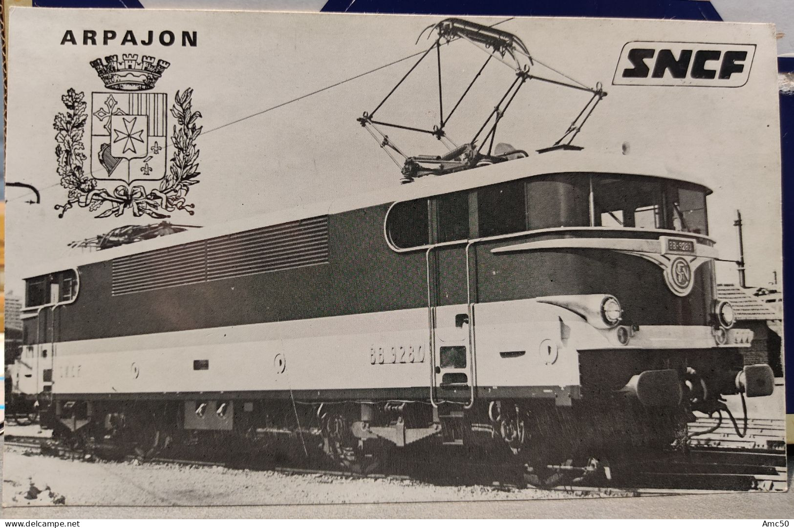 Carte SNCF 10,5x17cm ARPAJON 91 Locomotive électrique MTE Et CEM Rame Corail - Railway