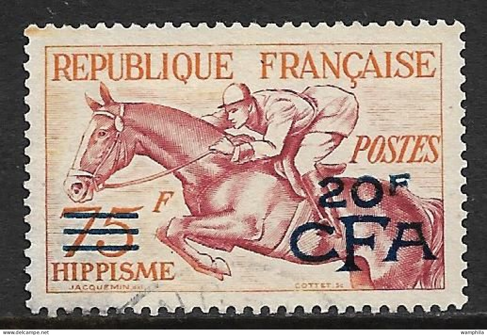 Réunion 1954 P.A N°318 Oblitéré. Hippisme. Cote 44€ - Airmail
