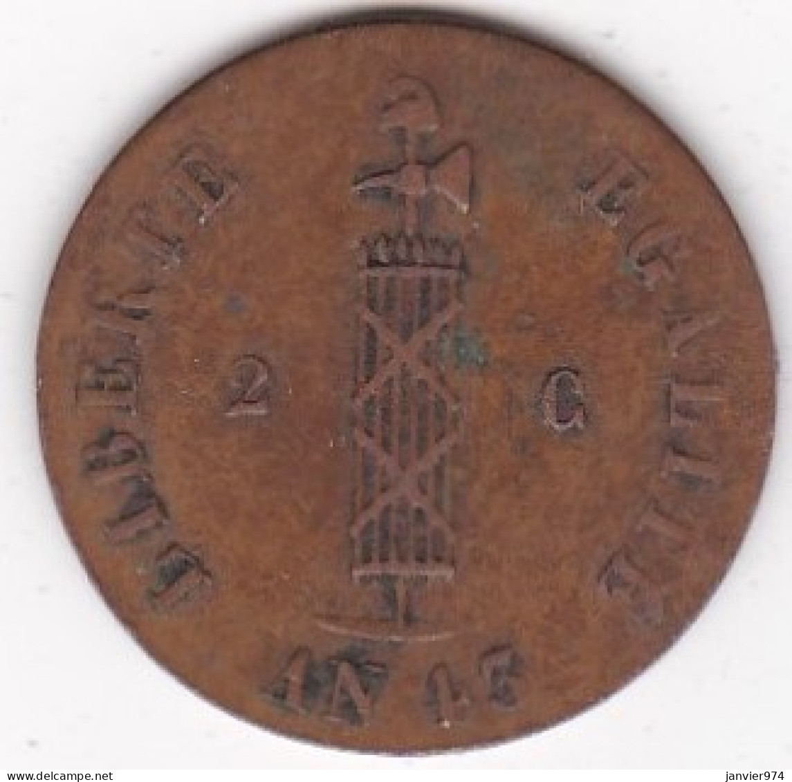 Haïti . 2 Centimes 1846 AN 43. En Cuivre. KM# 26 - Haití