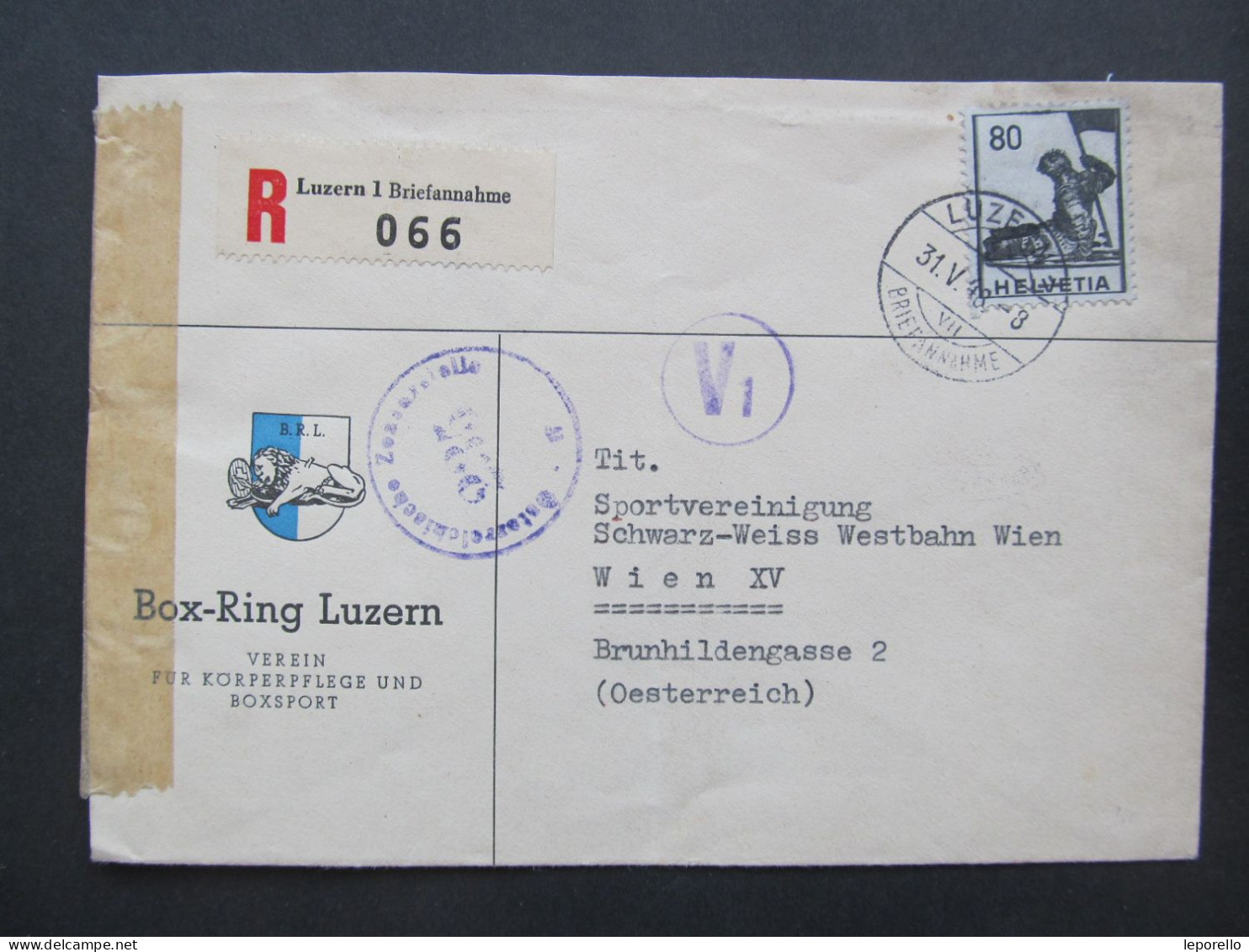 BRIEF Luzern  - Wien 1948  Zensur Box Boxer Ring Sport  // D*58586 - Boxing