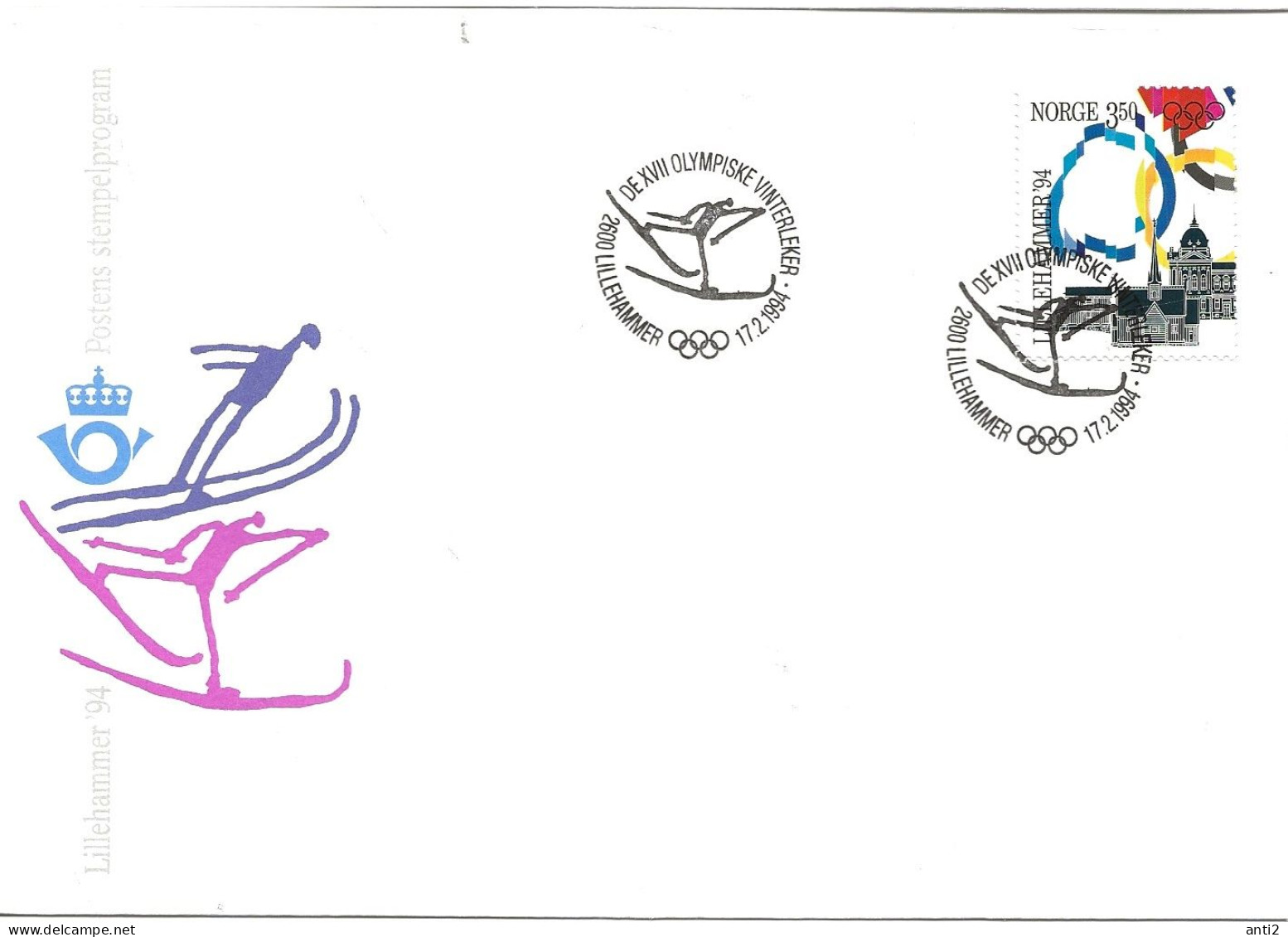 Norway Norge 1994 Winter Olympics, Lillehammer - Flags Mi 1148  Skiing Cross Country Cancelled Lillehammer 17.2.94 - Storia Postale