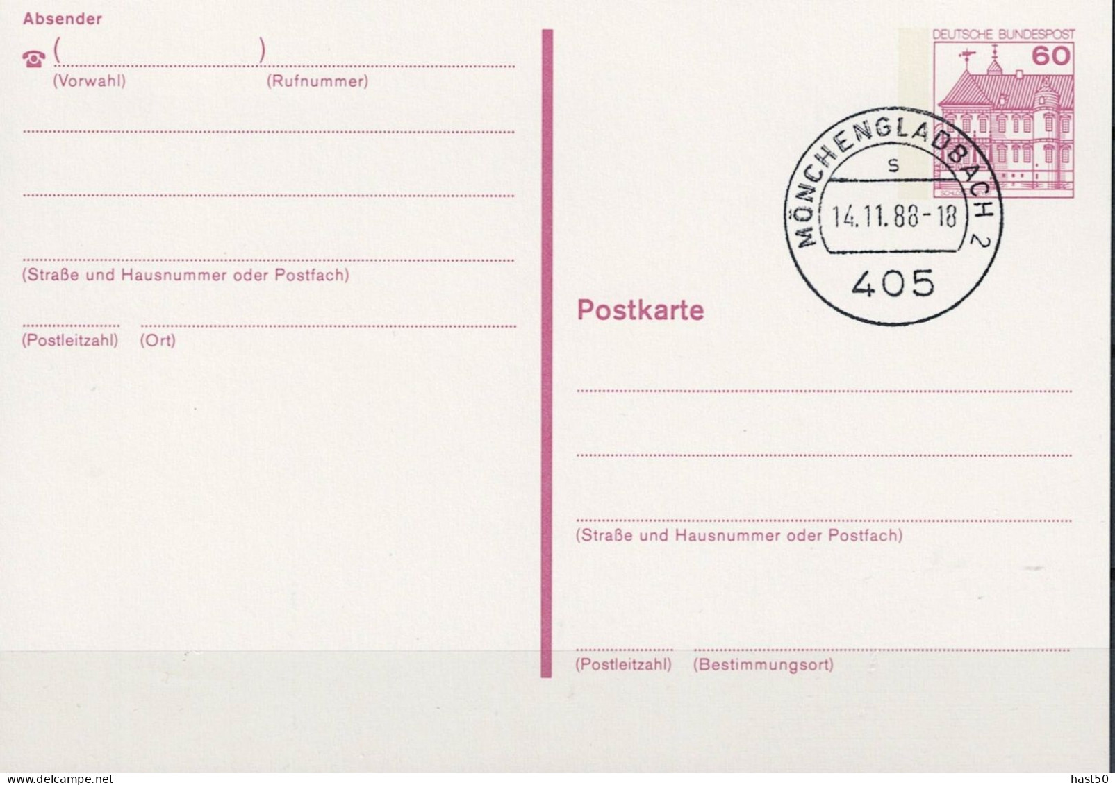 Deutschland Germany Allemagne - Postkarte Schloss Rheydt (MiNr: P 135) 1984 - Gest. Mönchengladbach 14.11.88 - Postcards - Used