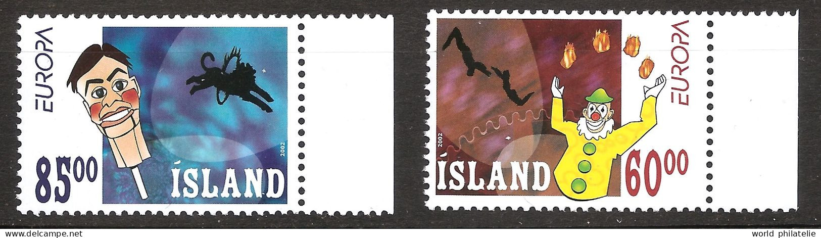 Islande Island 2002 N° 937 / 8 ** Europa, Emission Conjointe, Cirque, Clown, Trapéziste, Monsieur Loyal, Domptage, Lion - Nuovi