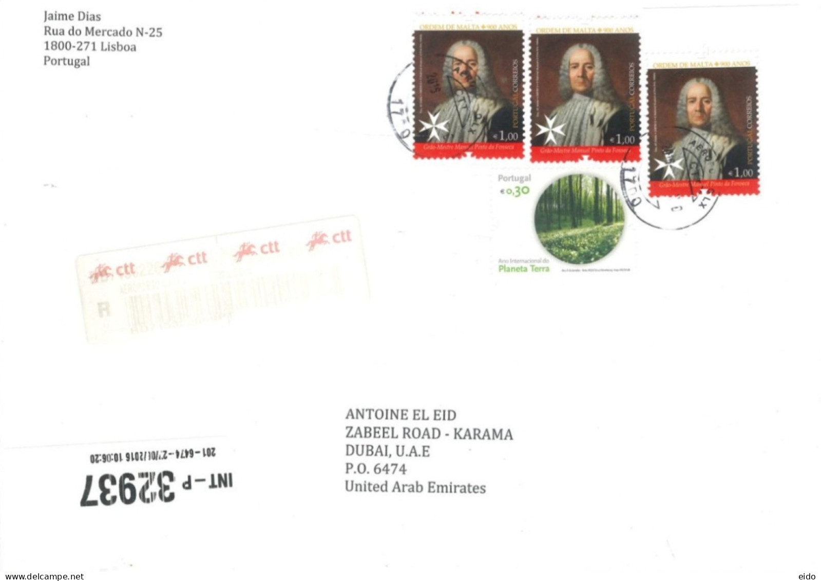 PORTUGAL  - 2020, REGISTERED STAMPS COVER TO DUBAI. - Brieven En Documenten