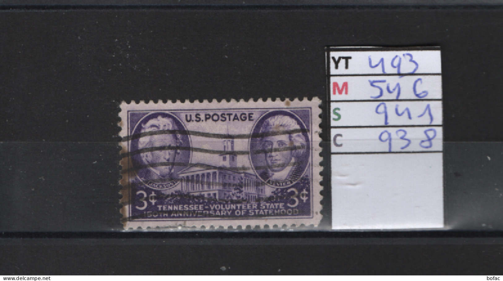 PRIX FIXE Obl 493 YT 546 MIC 941 SCO 938 GIB Jackson Et Sevier 1946  Etats Unis 58A/04 - Used Stamps