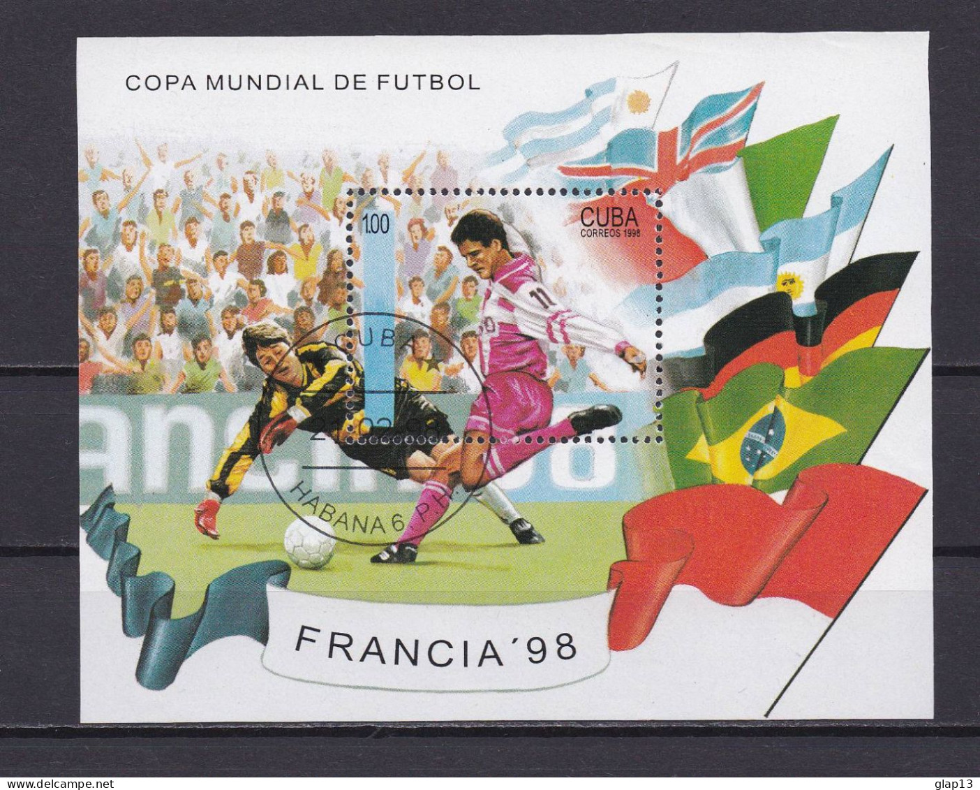 CUBA 1998 BLOC N°152 OBLITERE FOOTBALL - Blocks & Sheetlets