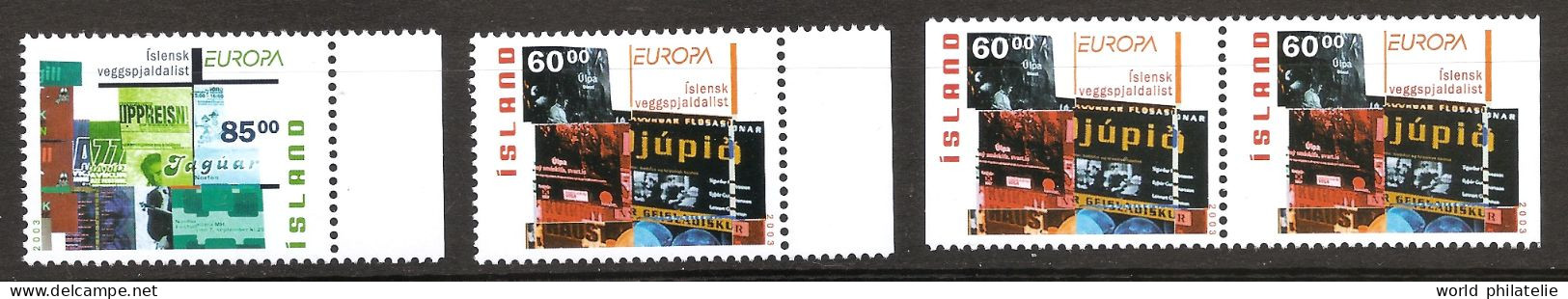 Islande Island 2003 N° 966 / 7 + 966a X 2 ** Europa, Emission Conjointe, Art De L'affiche, Publicité, Jaguar, Batteries - Ungebraucht