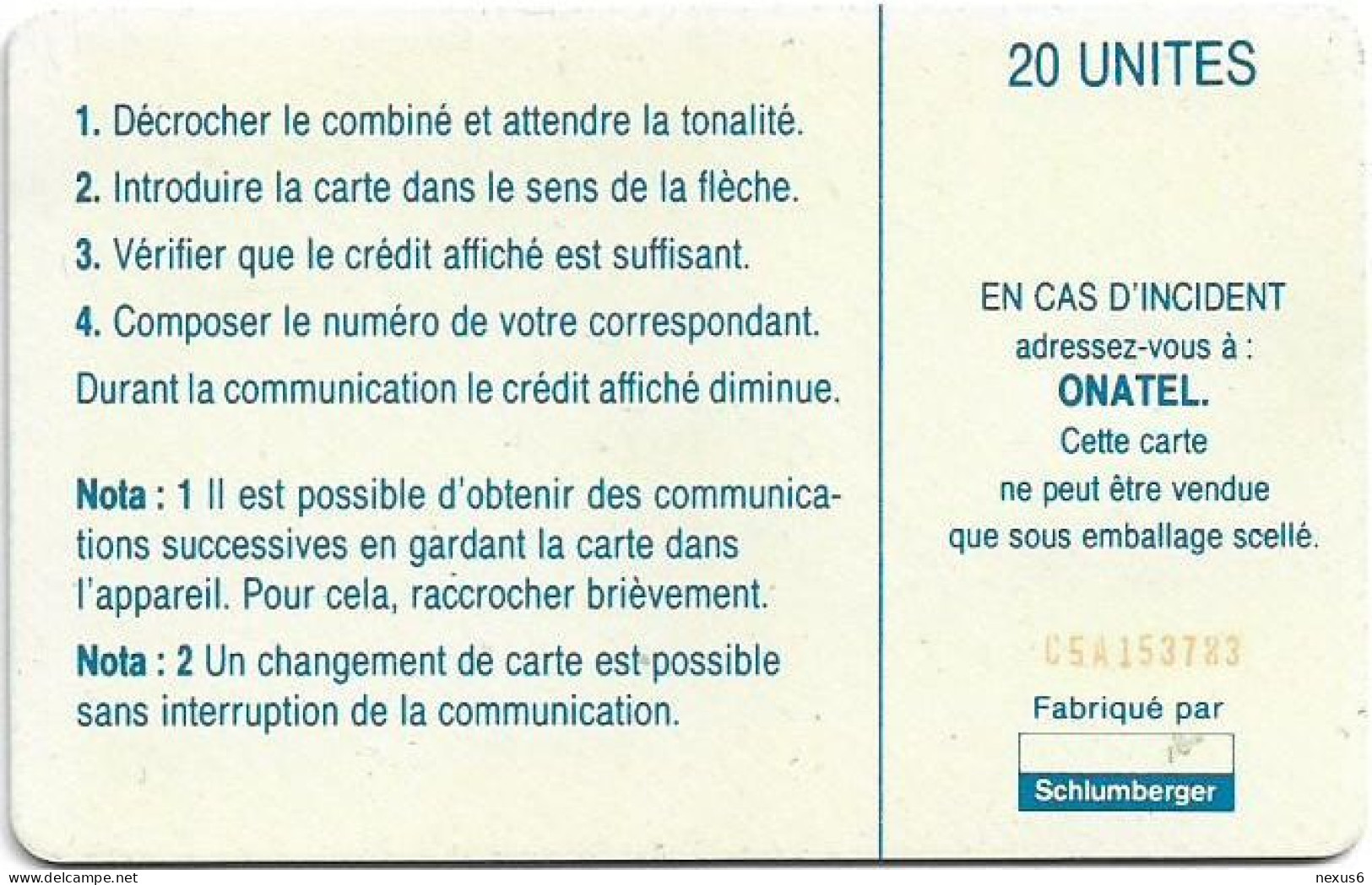 Burkina Faso - Onatel - Logo Blue, SC7 ISO, Cn. C5Axxxxxx Red At Right, Glossy Finish, 1994, 20Units, Used - Burkina Faso