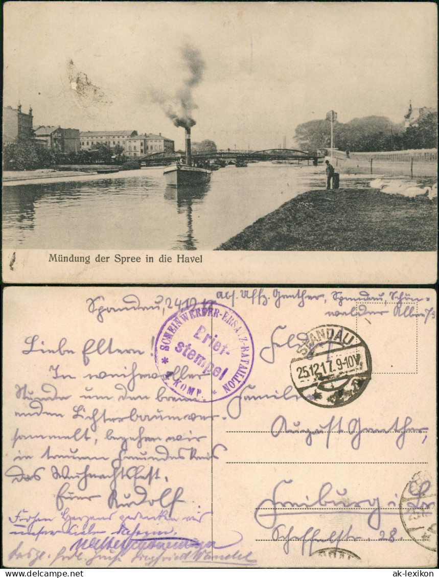 Spandau-Berlin Feldpostkarten 1. Weltkrieg Mündung Der Spree In Die Havel 1917 - Spandau