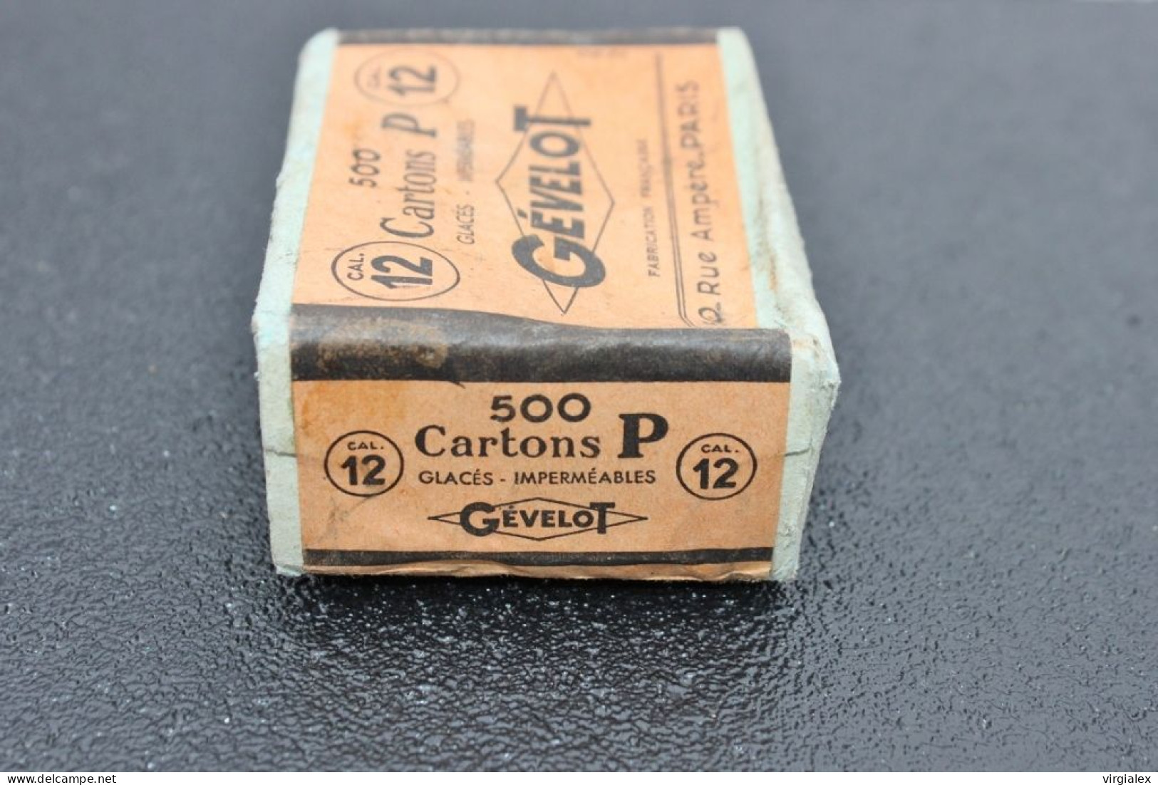 Ancienne Boite neuve Gévelot 500 cartons P Vieux Fusil Chasse Calibre 12 Collection Chasseur Cartouche Poudre Noire