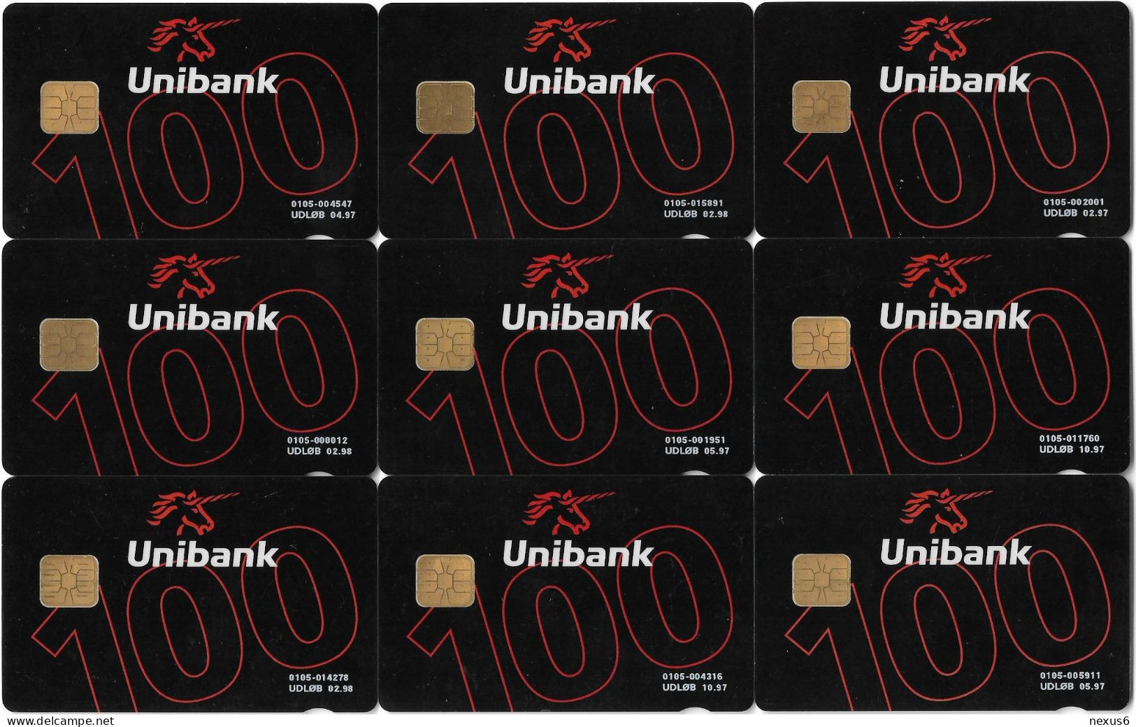 Denmark - Danmønt - Unibank Services Complete Set Of 9 Cards, 1996, 100Kr, ≈ 6.570ex, Used - Denemarken