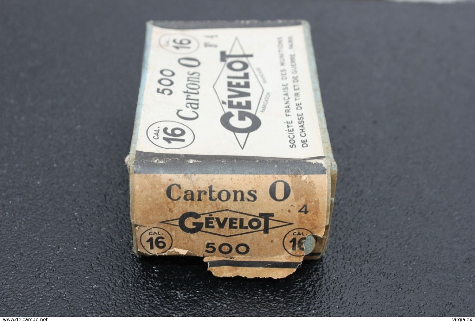 1949 Ancienne Boite Gévelot 500 cartons 0 Vieux Fusil Chasse Calibre 16 Collection Chasseur Cartouche Poudre Noire